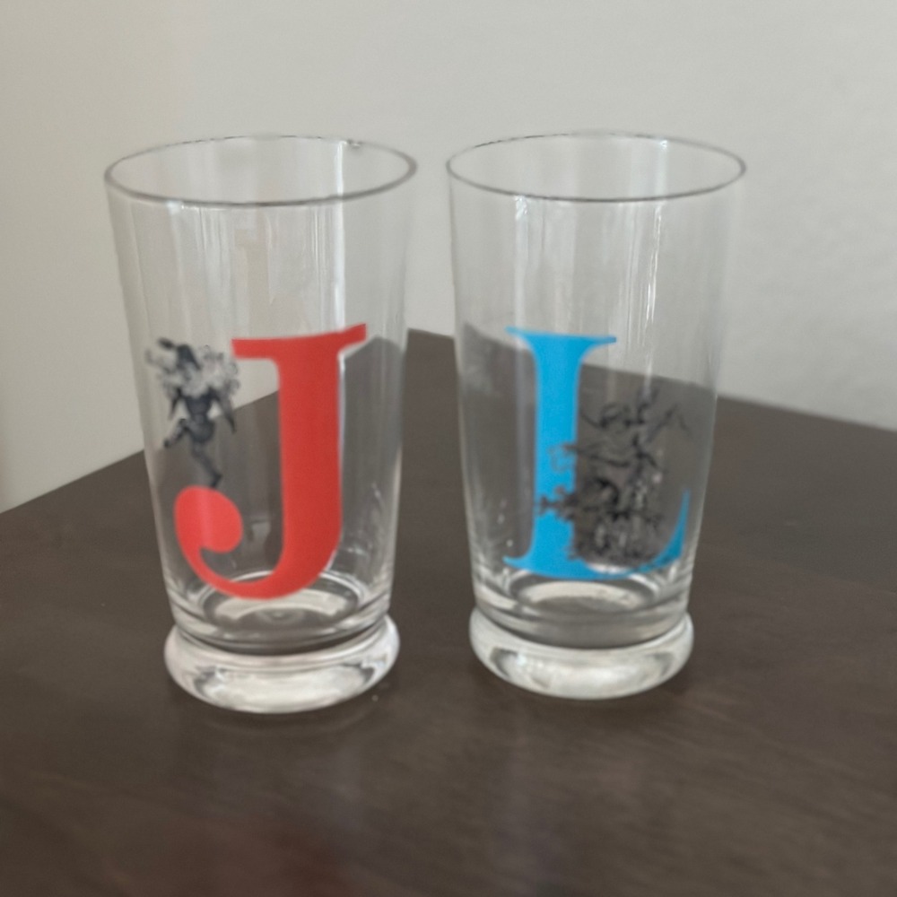 EURO CERAMICA Monogrammed J L Tall Drinking Glasses Set of 2‎ Cherub Design
